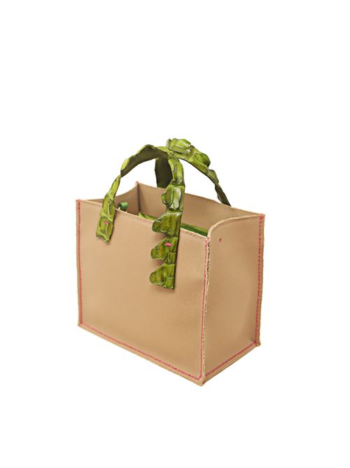 Canvas bag with green crocodile handles Laboratorio Capri | GRETABABYCAMELVERDE